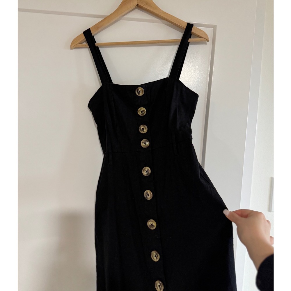 FOREVER 21 Black Linen Blend Button Down Midi Dress EUC - Picture 2 of 7